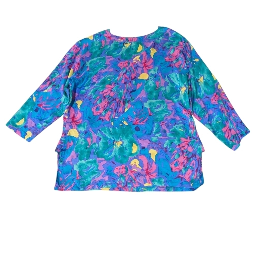 Victoria’s Secret Tunic Gold Label 100% Silk Top 80s Vintage Colorful Maximalism